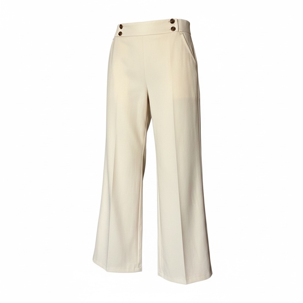 Elegant Cream Wide-Leg Women's Pants